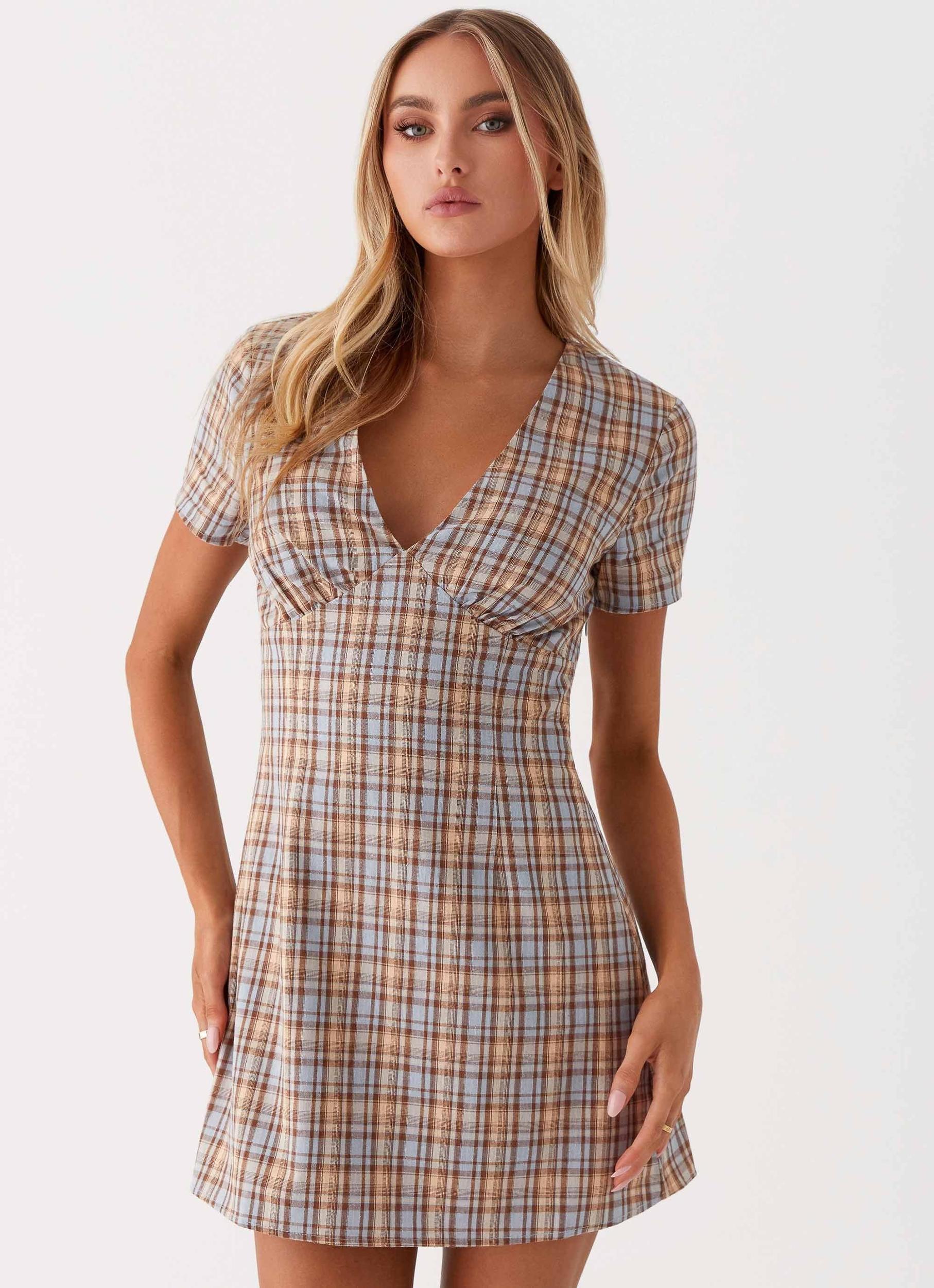 Niki Cap Sleeve Mini Dress - Check Product Image
