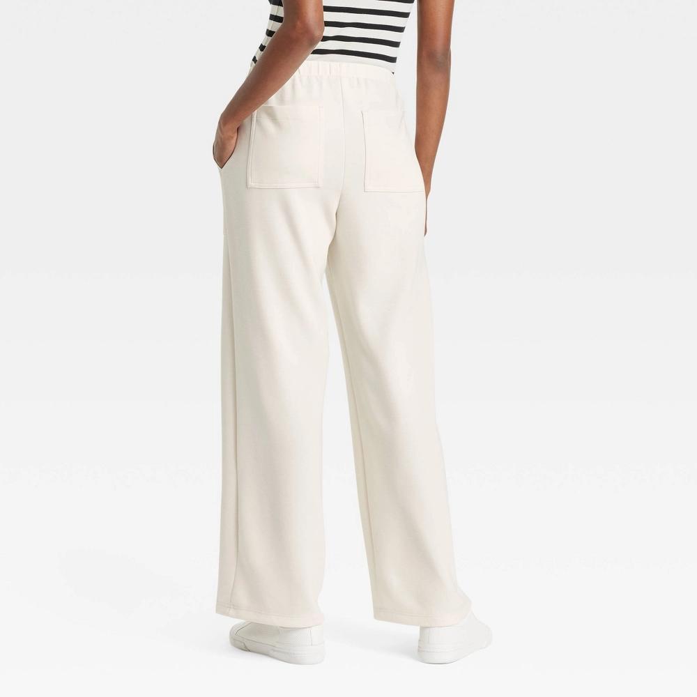 Women's Mid-Rise Sandwash Pull-On Knit Leisure Utility Pants - A New Day™ White L: Modal Blend, Elastic Waistband Product Image