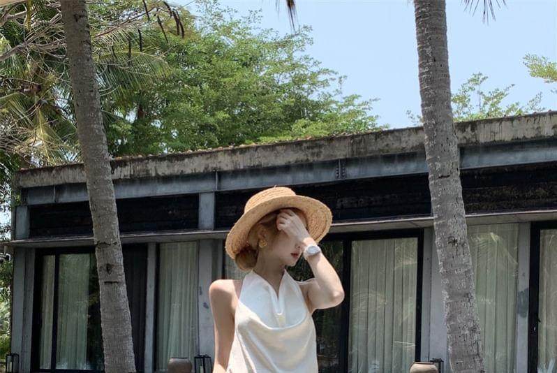 Halter Plain Blouse / High Waist Wide Leg Pants Product Image
