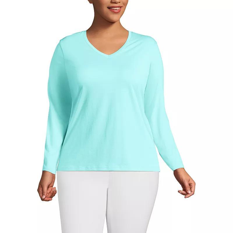 Plus Size Lands' End Long Sleeve Relaxed-Fit Supima Cotton V-Neck Tee, Women's, Size: 3XL, Black Product Image
