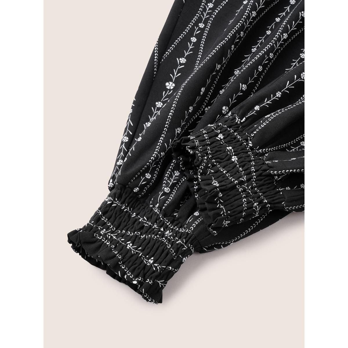 Plus Size Ditsy Floral Shirred Ties High Rise Harem Pants Women BlackFlower Resort Harem High Rise Vacation Pants BloomChic 30/6X Product Image