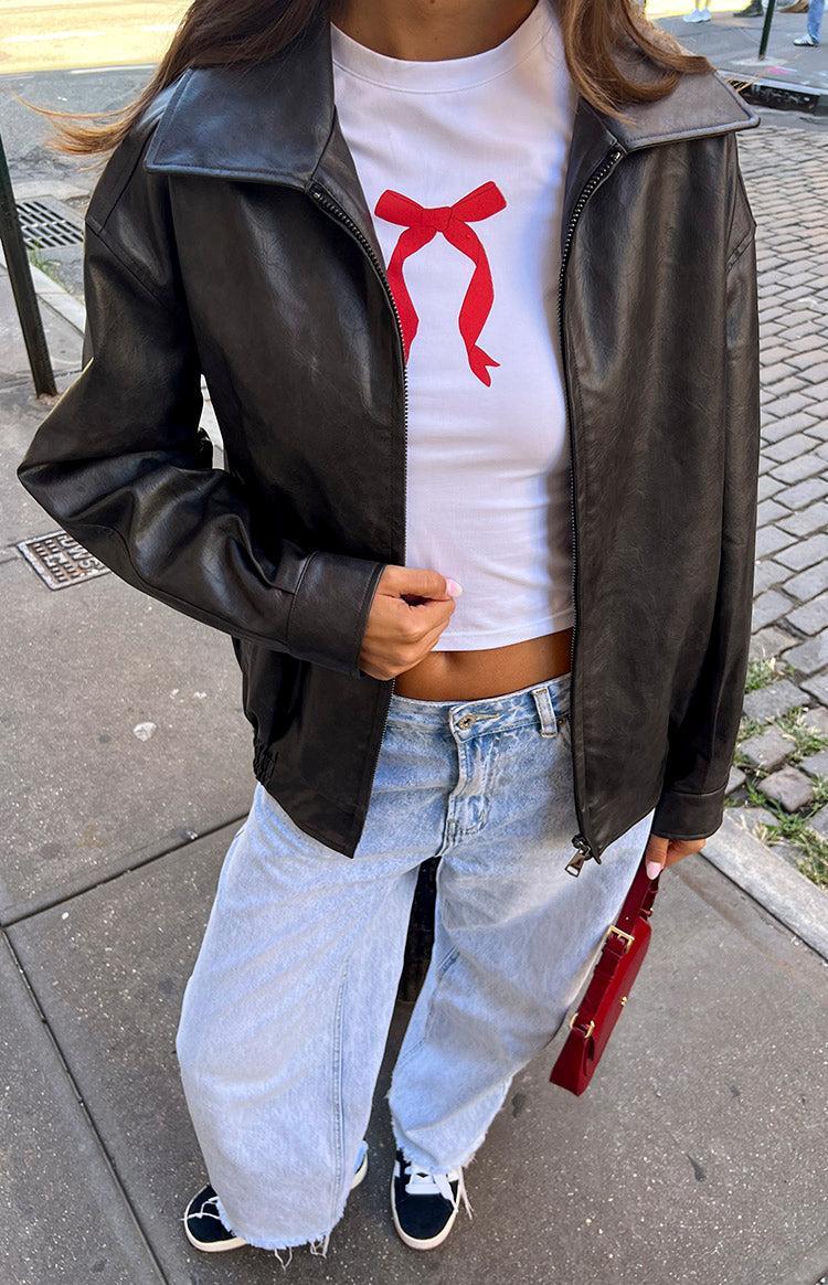 Abbi PU Vintage Black Bomber Jacket Girls Product Image