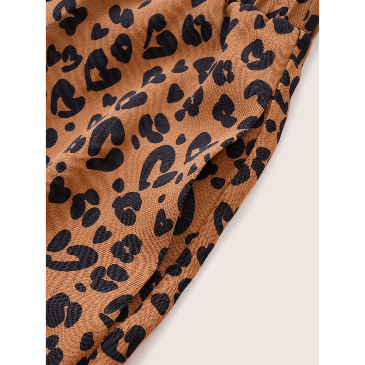 Plus Size Leopard Pocket Elastic Waist Cropped Skirt Women Chocolate At the Office Non No stretch Slanted pocket Work Skirts BloomChic 28/5X Product Image