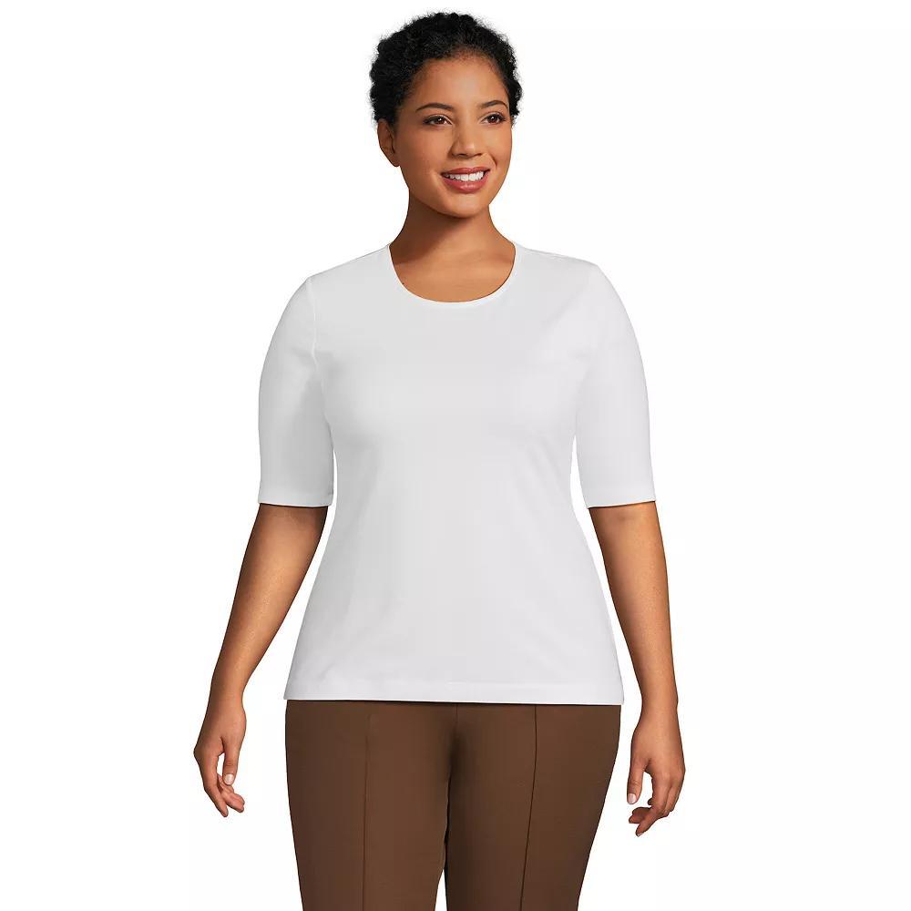 Plus Size Lands' End Elbow Sleeve Jersey Crewneck Top, Women's, Size: 3XL, White Product Image