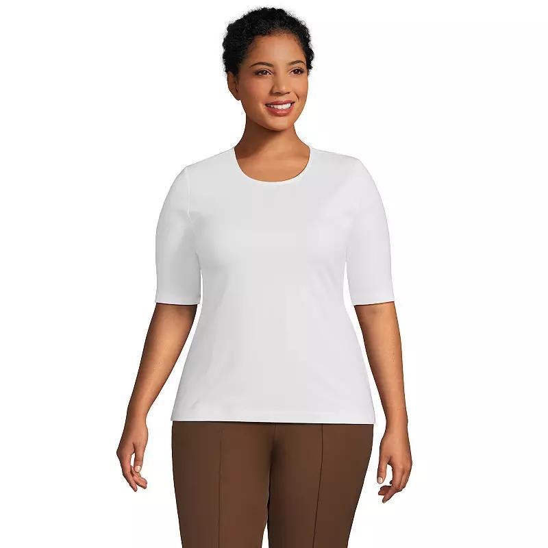 Plus Size Lands' End Elbow Sleeve Jersey Crewneck Top, Women's, Size: 3XL, White Product Image