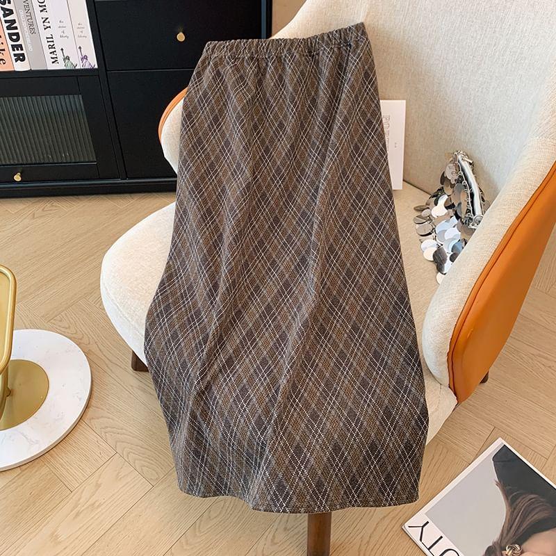 High Waist Plain Midi A-Line Skirt Product Image