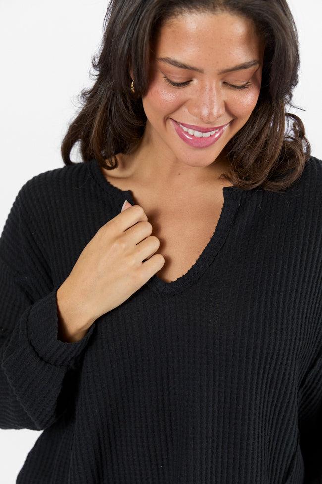 Reasonable Assumption Black Brushed Waffle Knit Oversized Top FINAL SALE Product Image