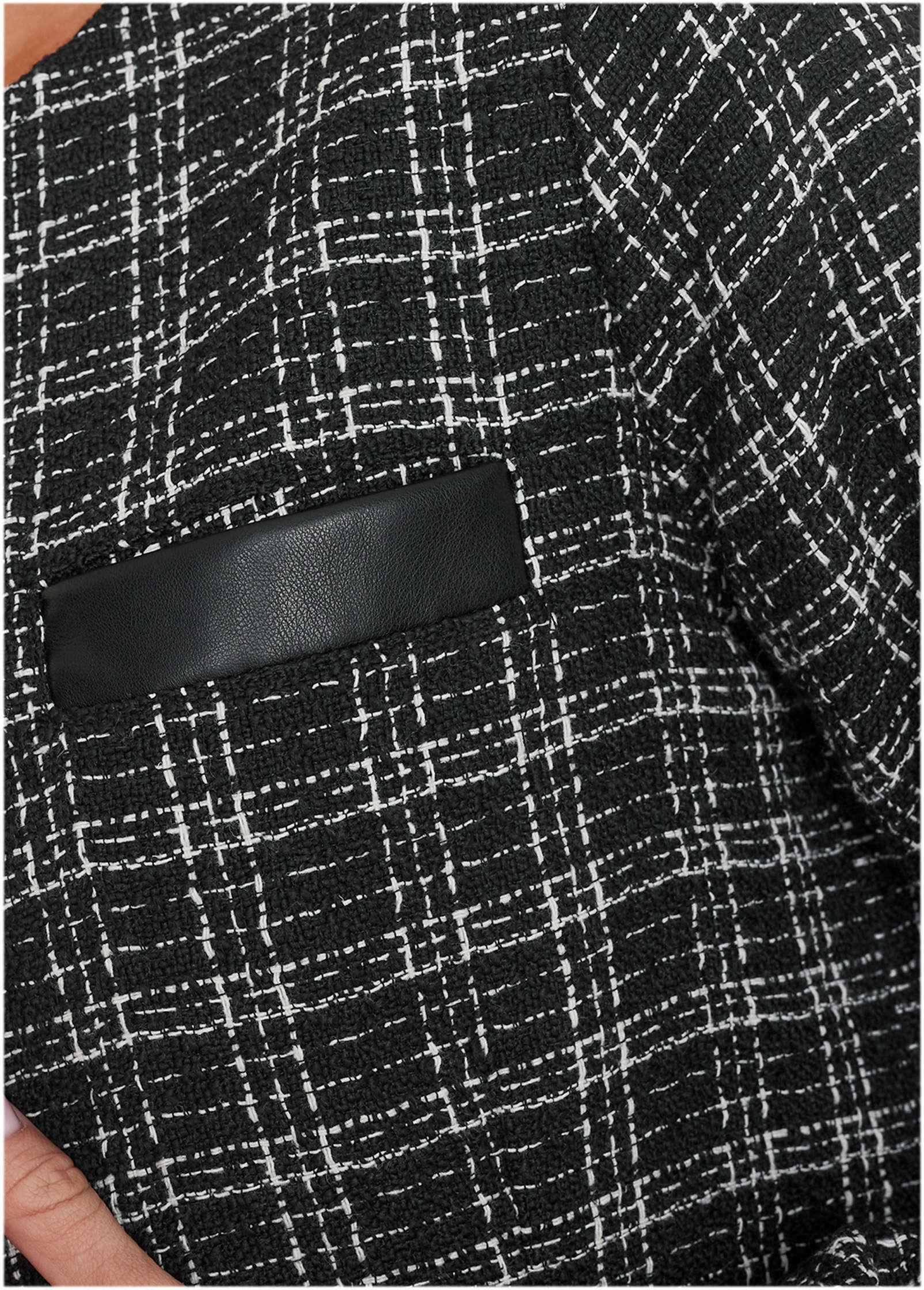 Tweed And Faux-Leather Coat - Black & White Product Image