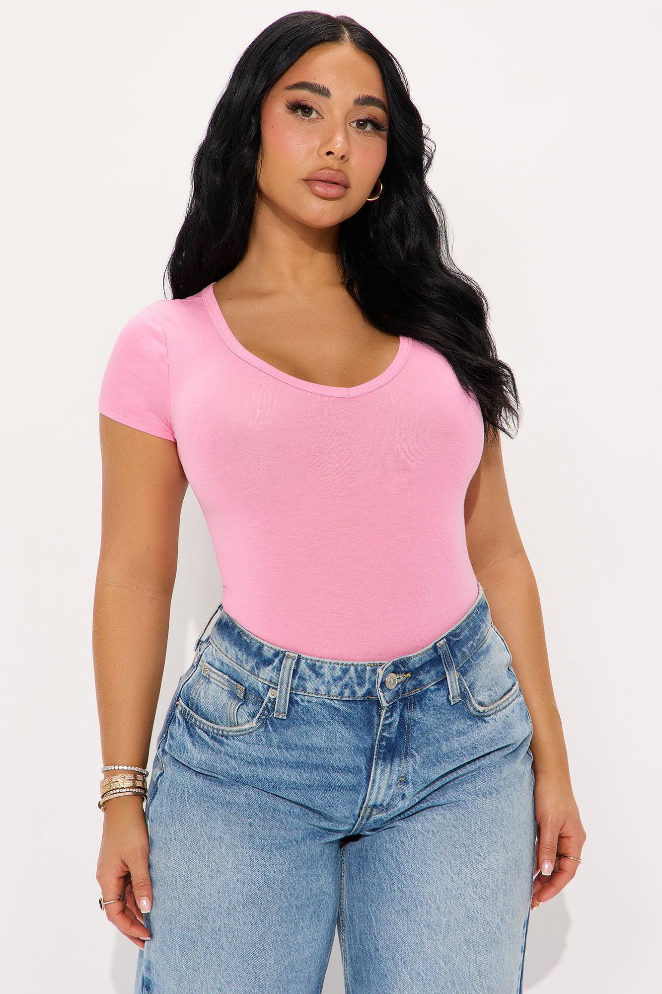 Nira V Neck Basic Bodysuit - Pink Product Image
