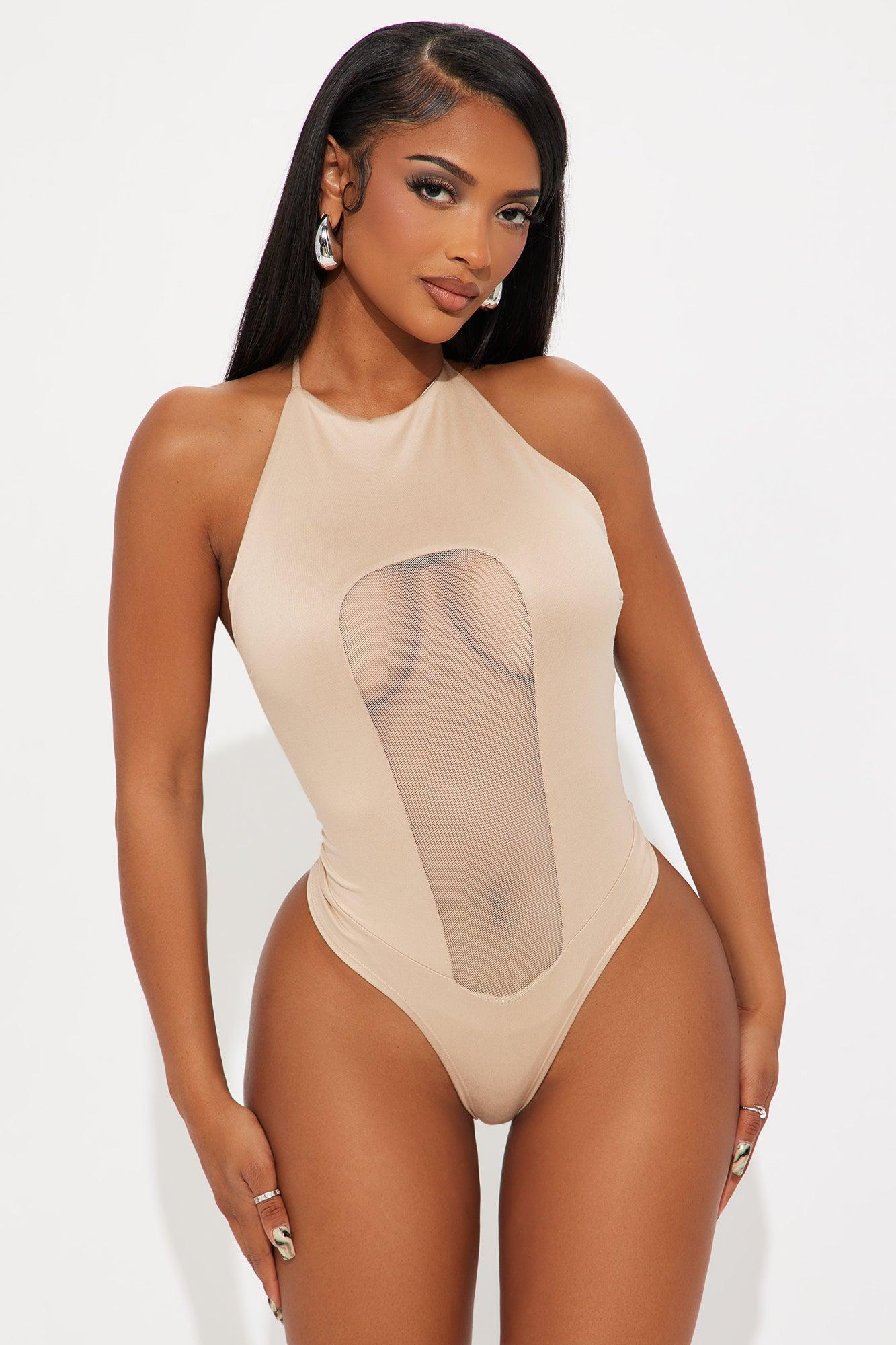 Late Night Tease Halter Bodysuit - Nude Product Image