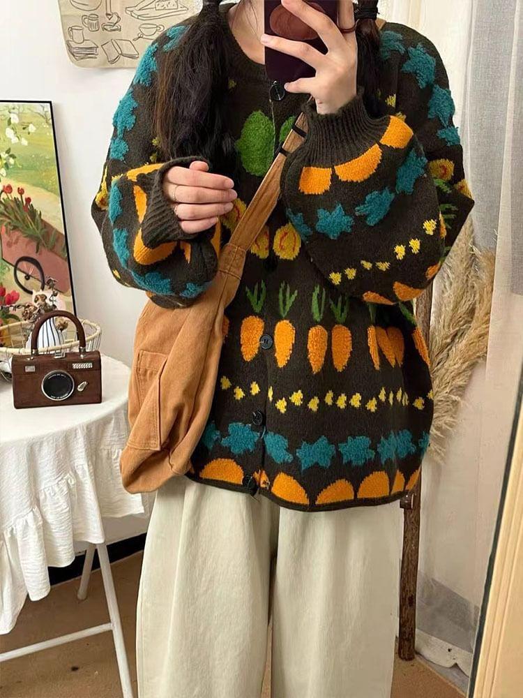 Carrot Embroidered Button-Up Cardigan Product Image