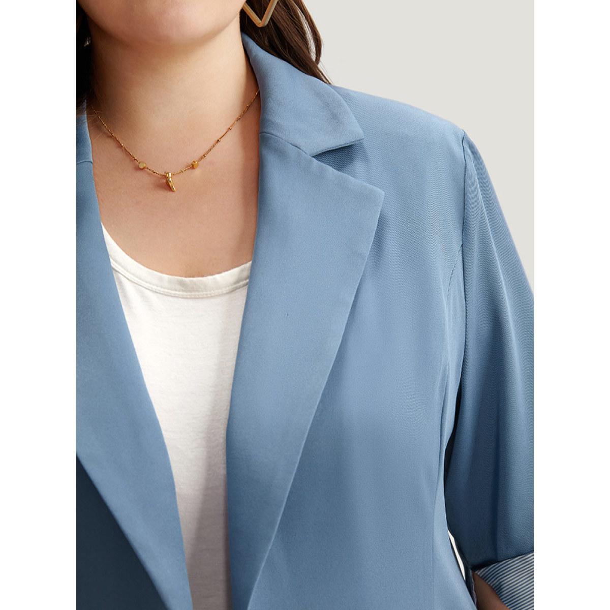 Plus Size Suit Collar Button Up Pocket Blazer Stone Women Work Plain Contrast Sleeve Elbow-length sleeve Suit Collar 26/4X Pocket At the Office Blazers BloomChic Product Image