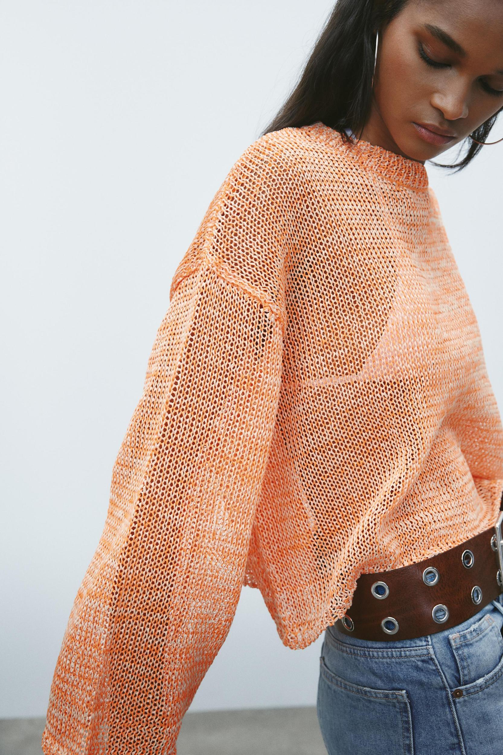 RIBBED KNIT SWEATER WITH RIBBONS Product Image