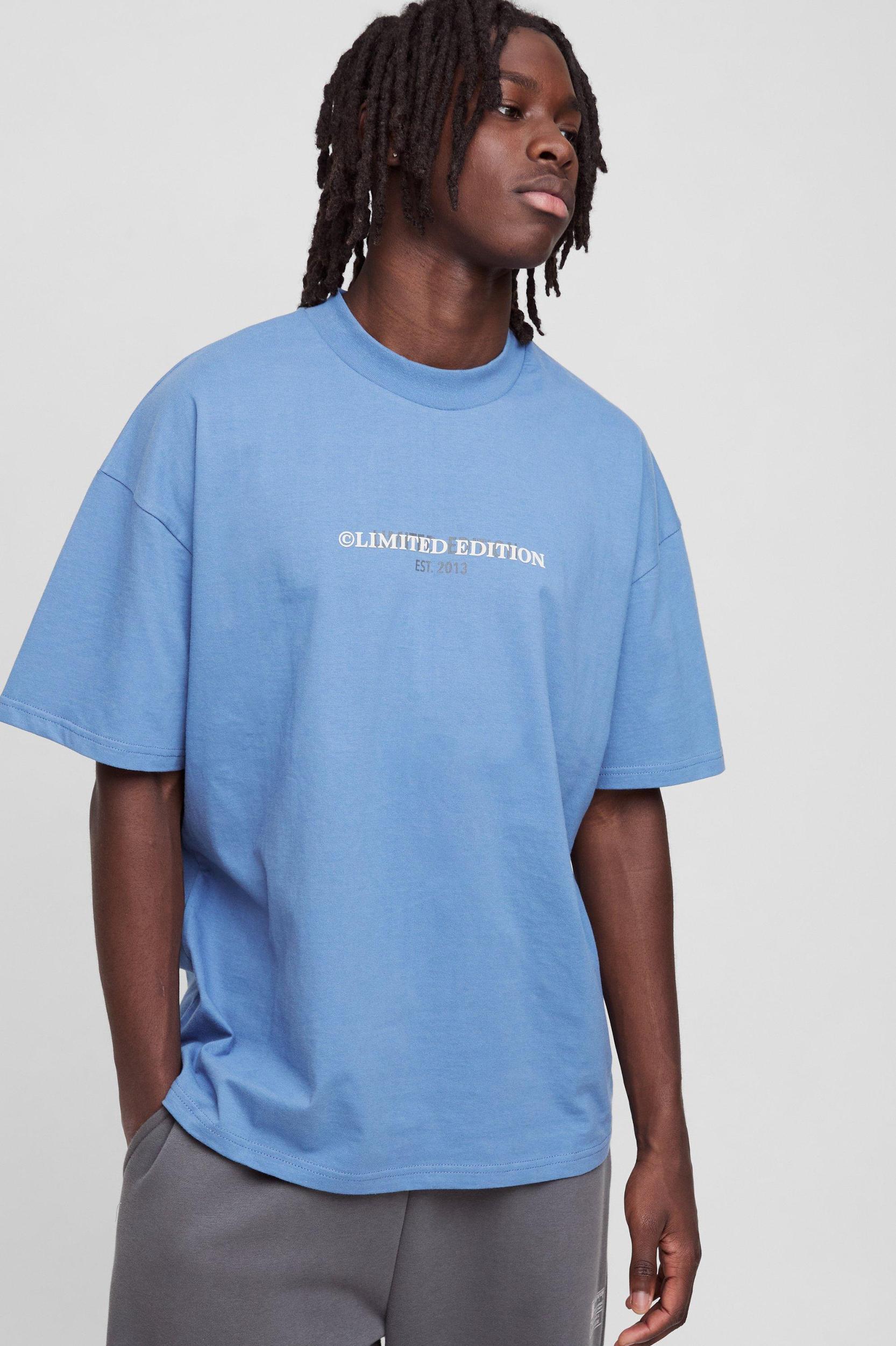 Mens Blue Oversized Limited Heavy T-shirt, Blue Product Image