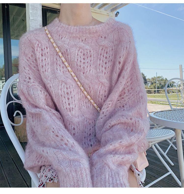 Round Neck Pointelle Sweater Product Image