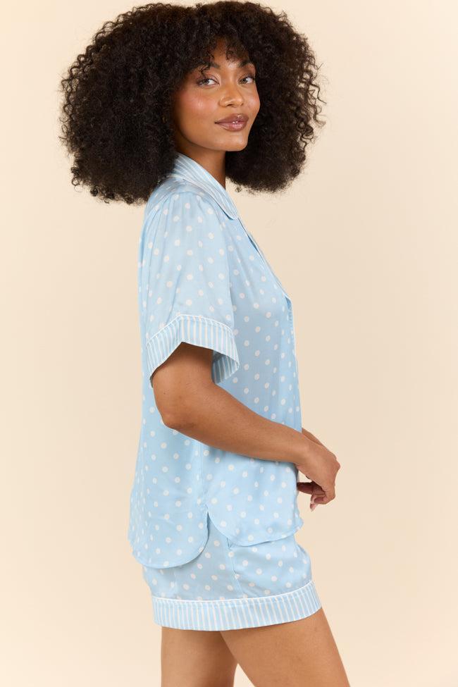 No Alarm Blue Polka Dot Satin Pajama Top Product Image