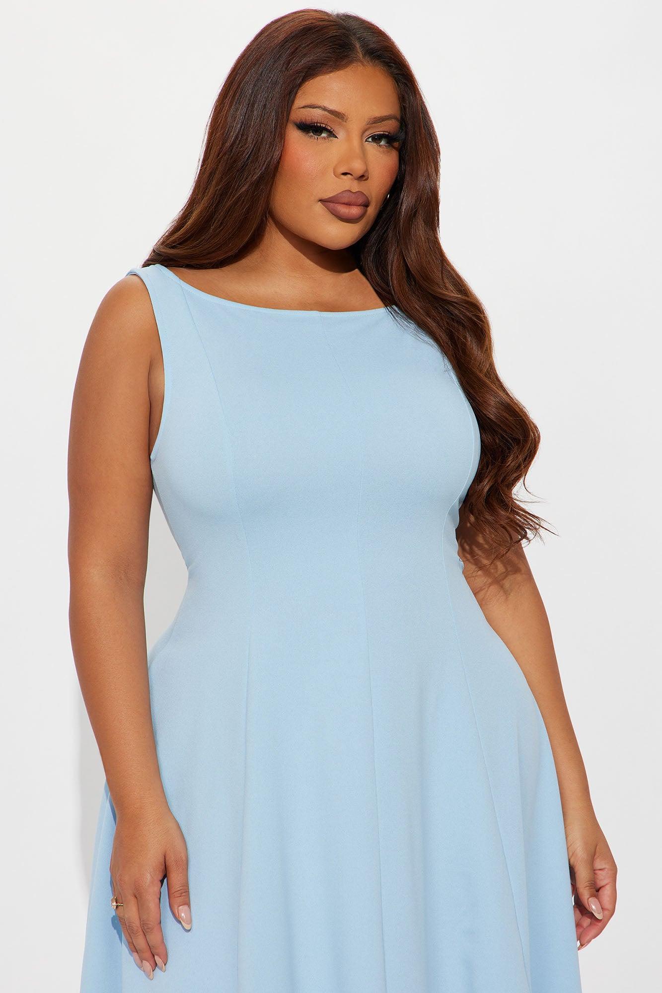 Sweet Sunday Knit Crepe Midi Dress - Light Blue Product Image