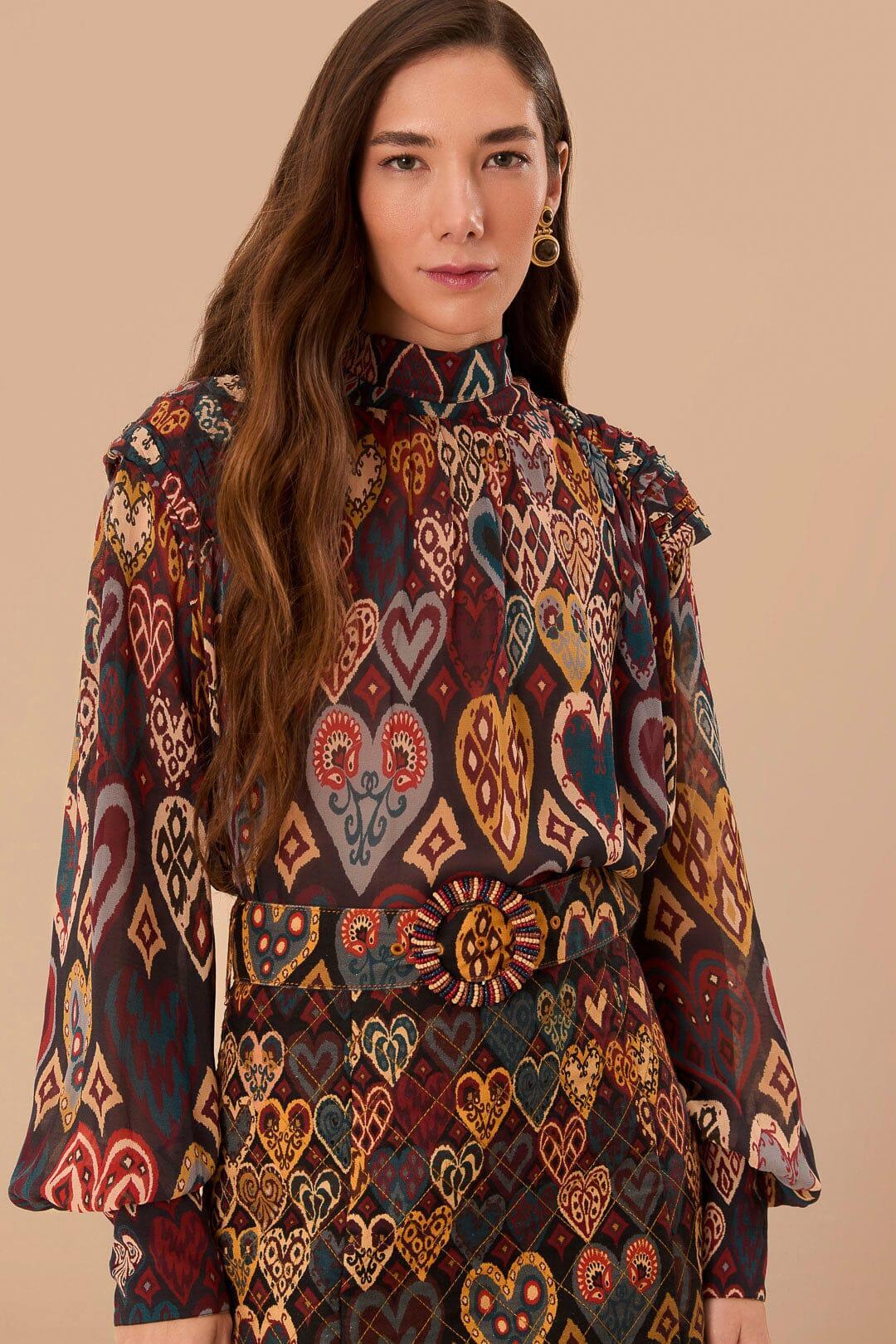 Black Hearts Ikat Blouse, HEARTS IKAT BLACK / L Product Image