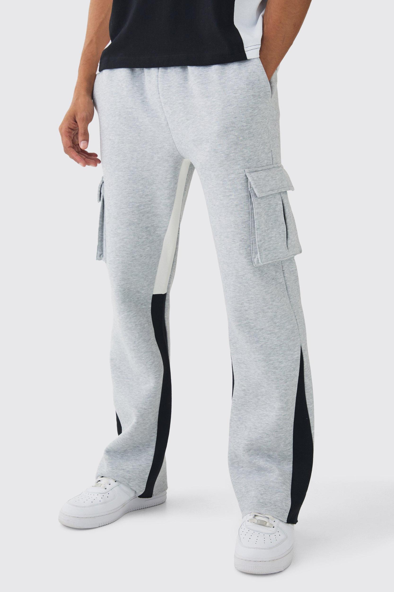 Mens Black Regular Fit Raw Hem Gusset Cargo Jogger, Black Product Image