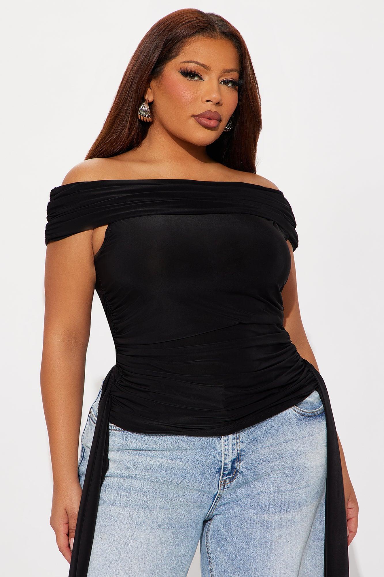 Odyss Ruched Off Shoulder Top - Black Product Image