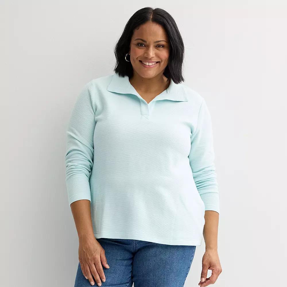 Plus Size Croft & Barrow® Open Collar Pullover, Women's, Size: 5XL, Blue Product Image