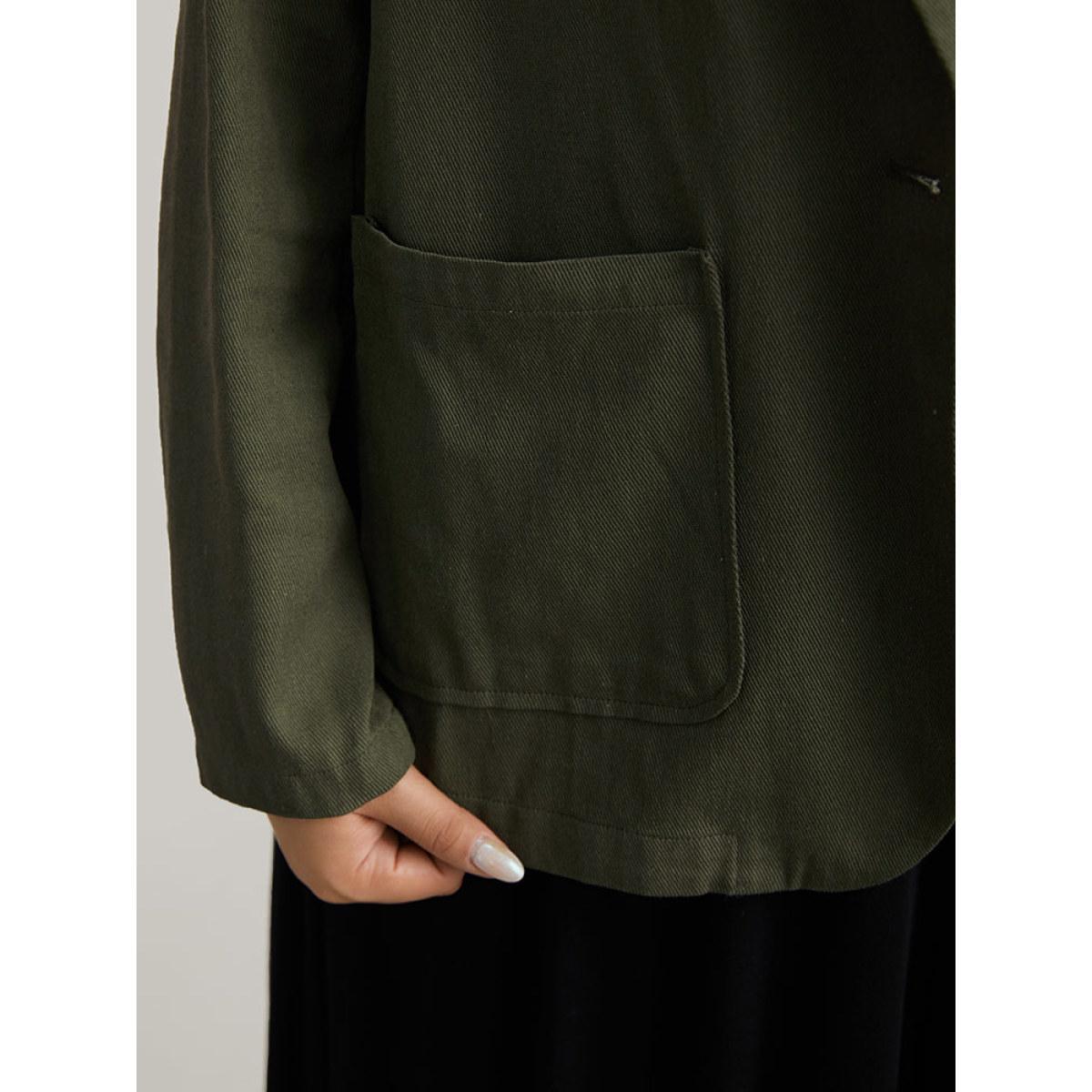 Plus Size Plisse Lapel Collar Patched Pocket Blazer ArmyGreen Women Dailywear Plain Plain Sleeve Long Sleeve Lapel Collar 10/M Pocket Casual Blazers BloomChic Product Image