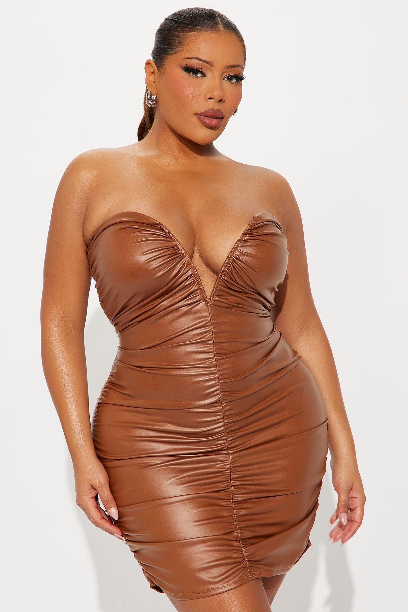 Rogue Moves Faux Leather Mini Dress - Camel Product Image