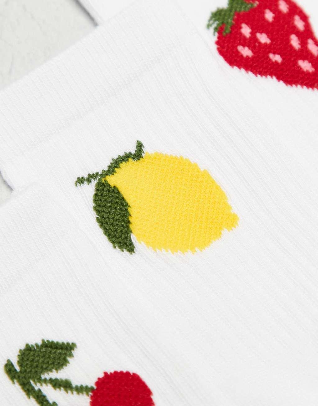 Pieces 3 pack fruit print socks in white Product Image