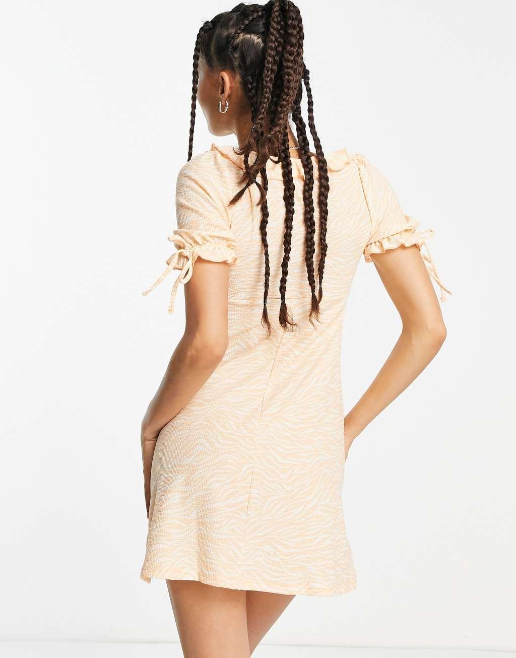 Miss Selfridge Petite milkmaid tie sleeve mini smock dress Product Image