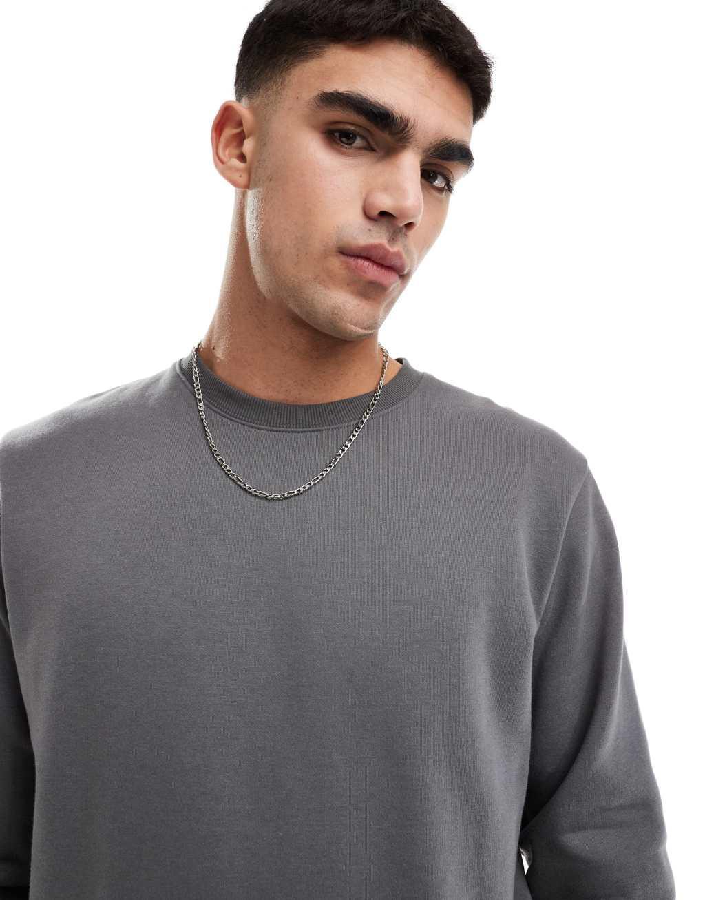 JJ Rebel oversized crew neck sweatshirt in dark gray Product Image