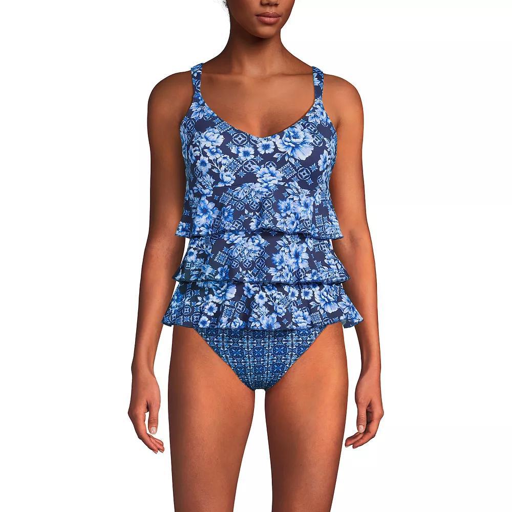 Women's Lands' End Ruffle Fauxkini One Piece Swim Suit, Size: 18, Olive Green Floral Product Image