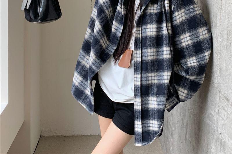 Hooded Plaid Shirt Jacket Product Image