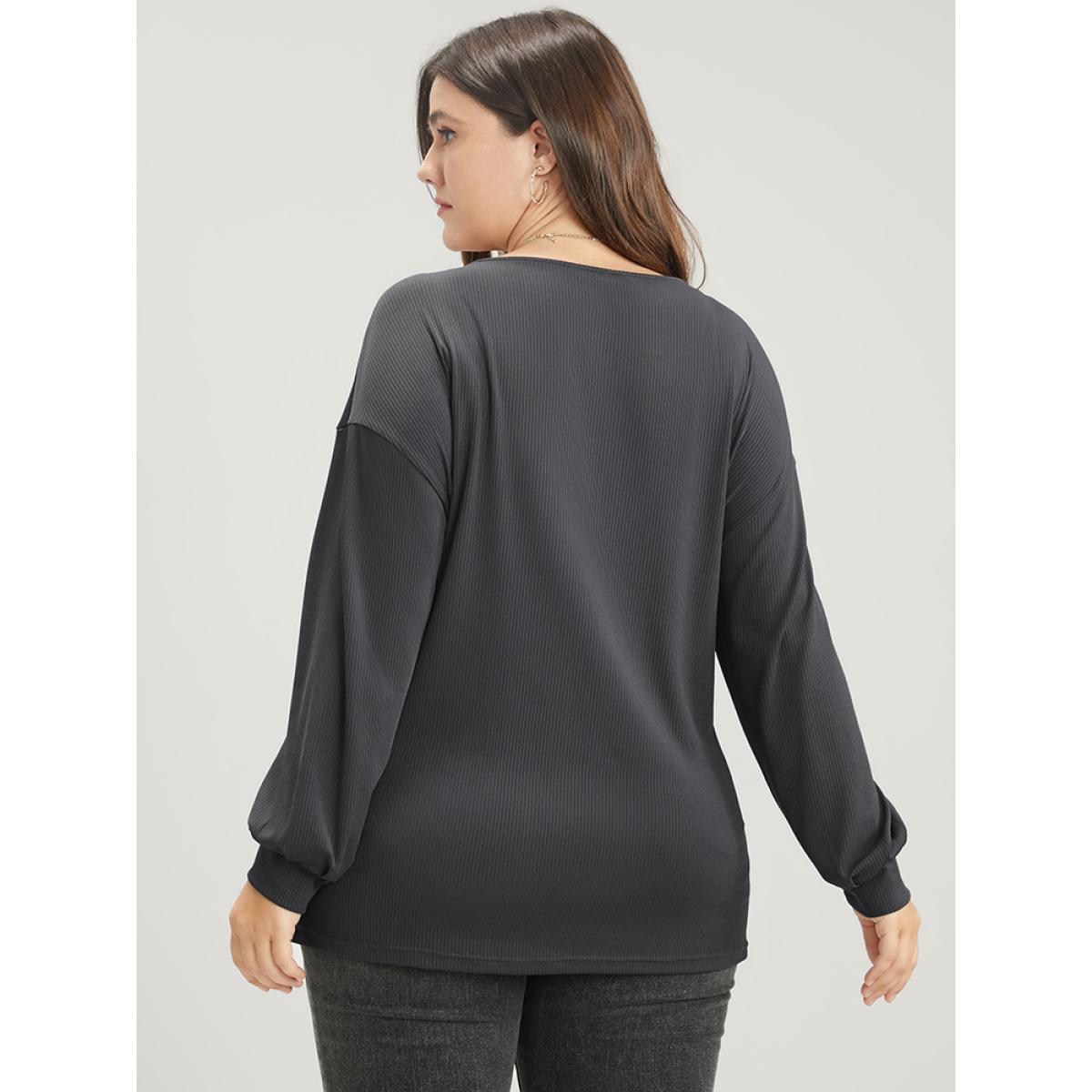 Plus Size Solid Wrap Rib Knit Sweatshirt Women DimGray Elegant Wrap Loose V-neck Dailywear Sweatshirts BloomChic 26/4X Product Image