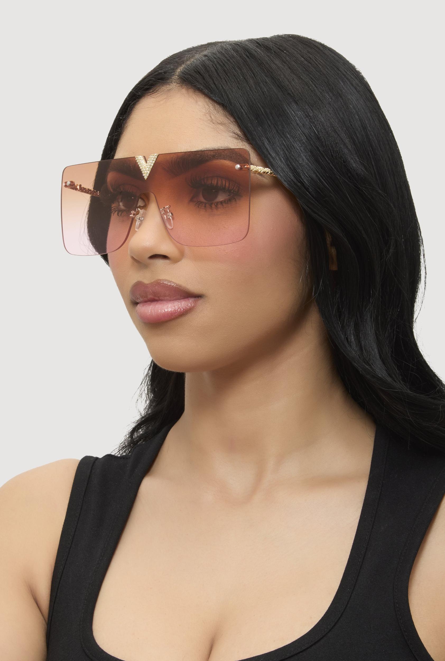 Rhinestone Ombre Lens Shield Sunglasses Female Product Image