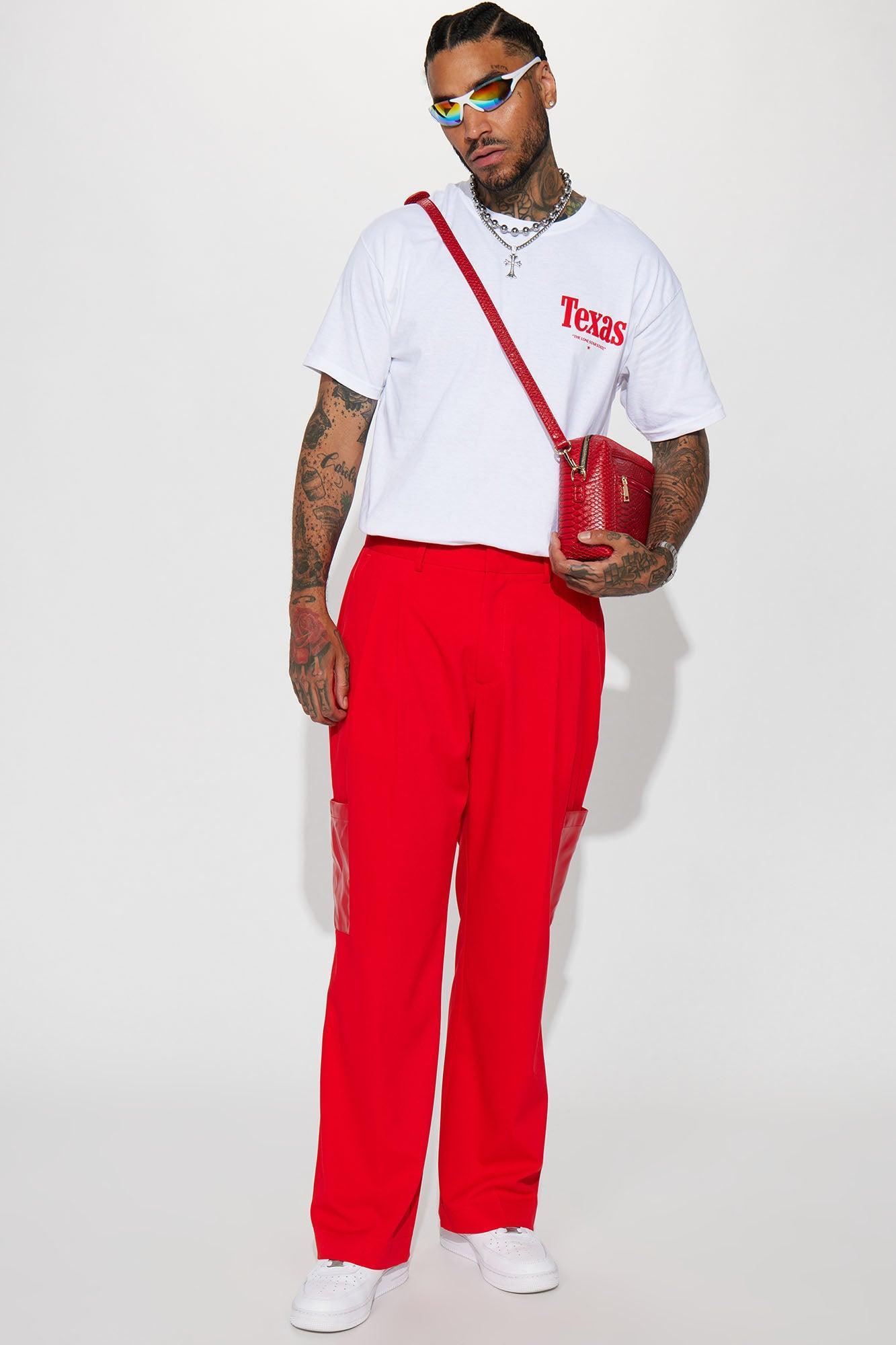 Rodeo PU Pocket Gabardine Slim Trousers - Red Product Image