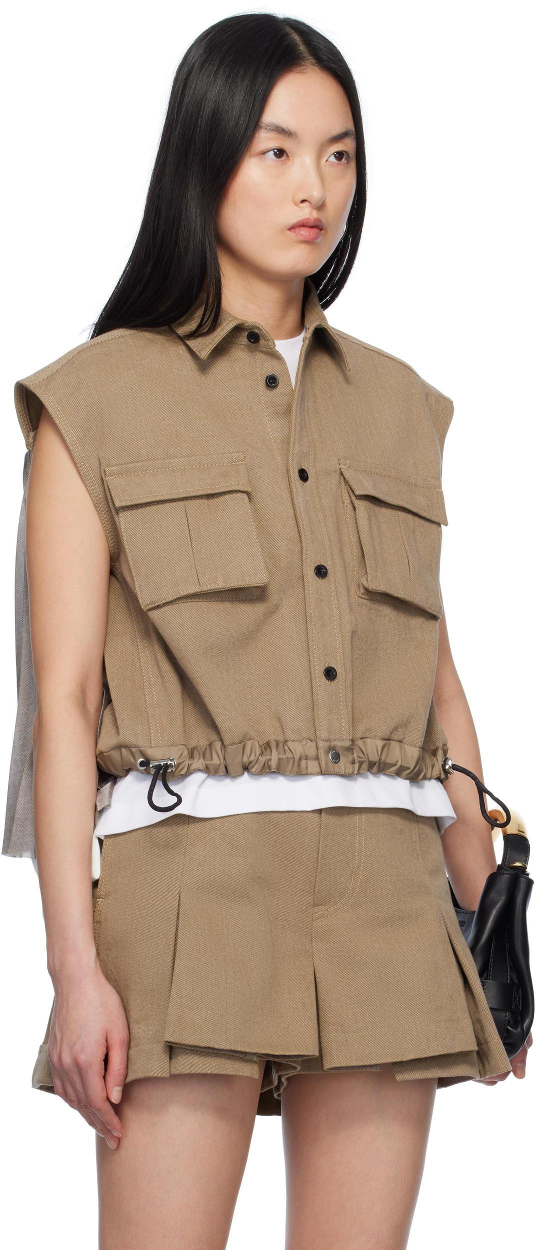 SACAI Beige Mix Denim Shirt Product Image