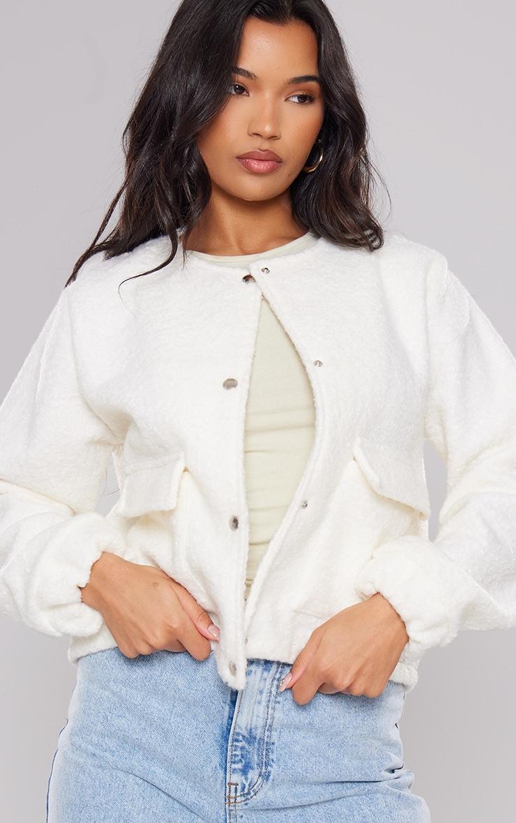 Cream Borg Oversized Bomber Jacket Product Image
