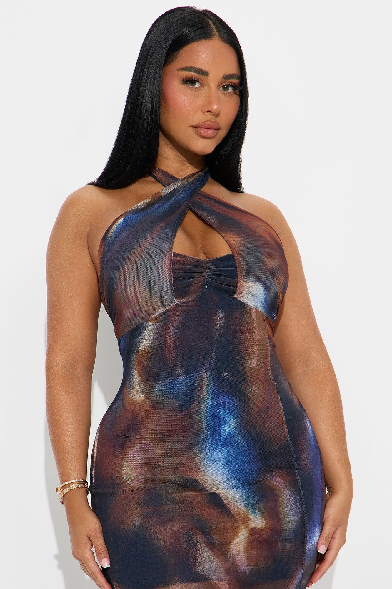Midnight Muse Cross Halter Maxi Dress - Brown/combo Product Image