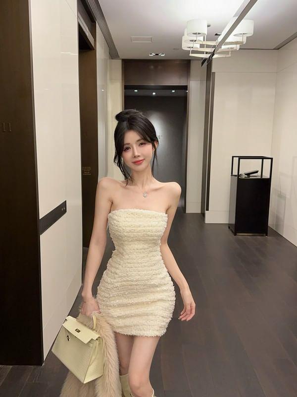 Plain Sequin Mini Sheath Tube Dress Product Image