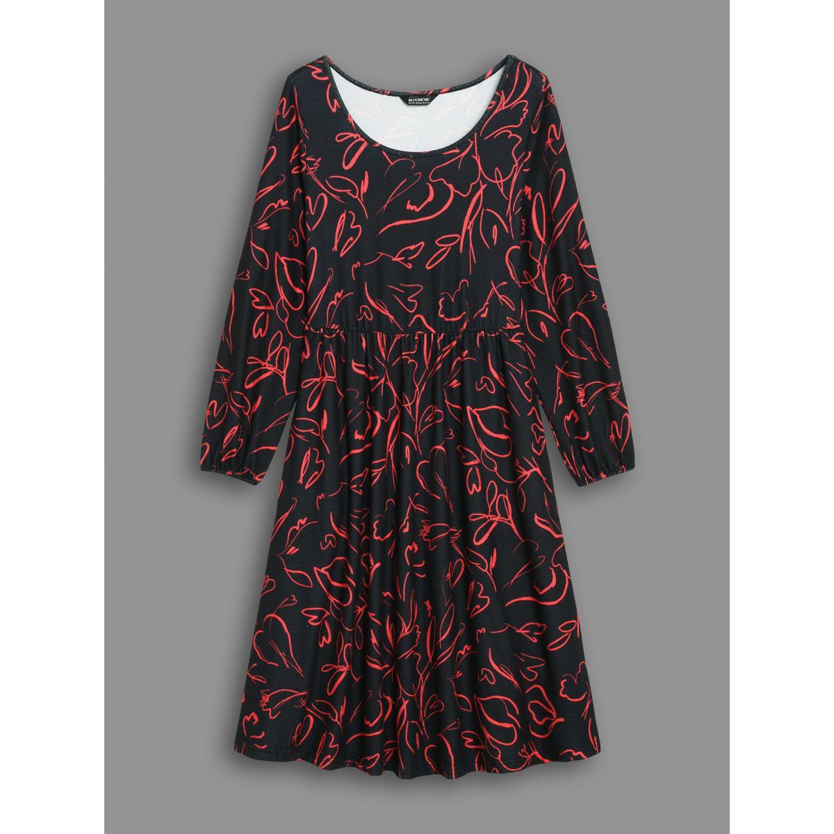 Plus Size Floral Knit Round Neck Midi Dress BlackFlower Women Casual Non Party Curvy Bloomchic 26/4X Product Image