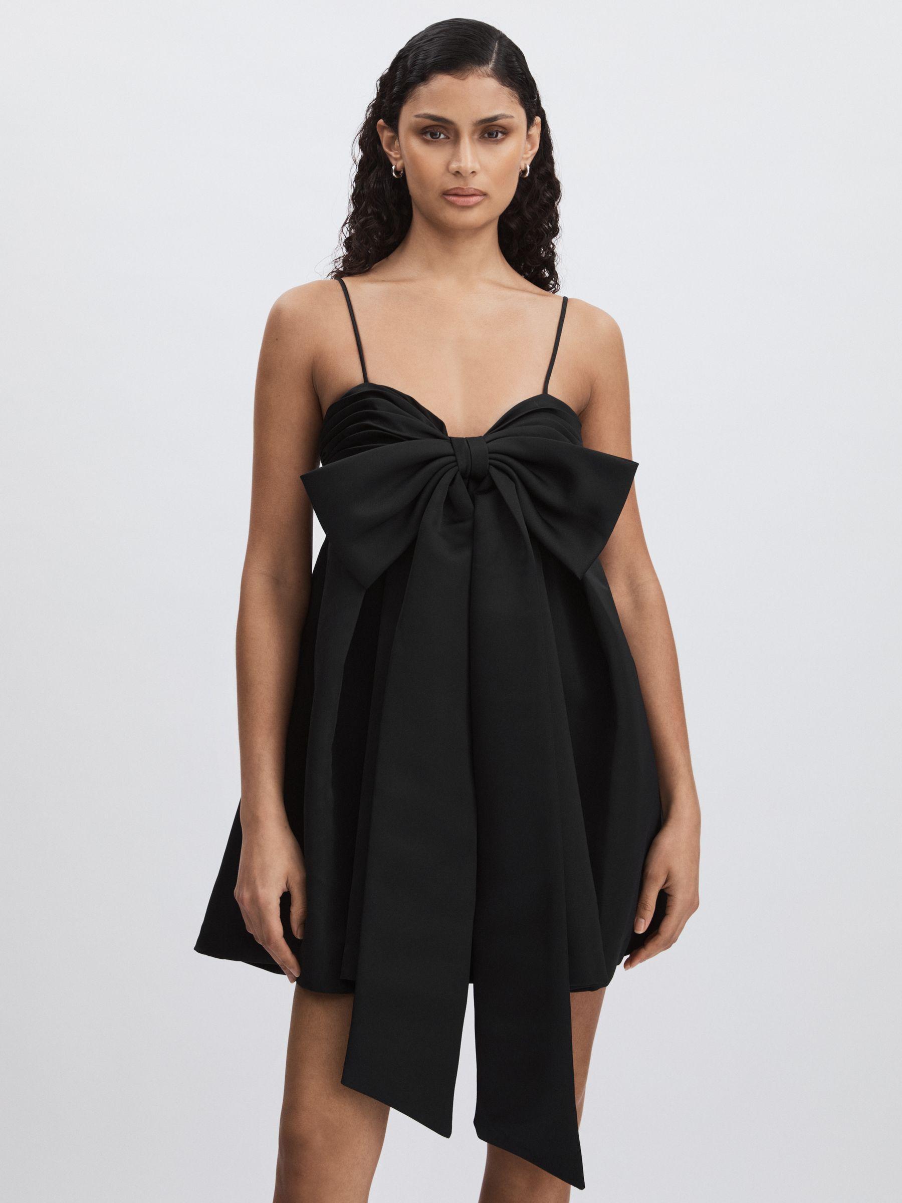 Amur Satin Babydoll Bow Dress in Black Product Image