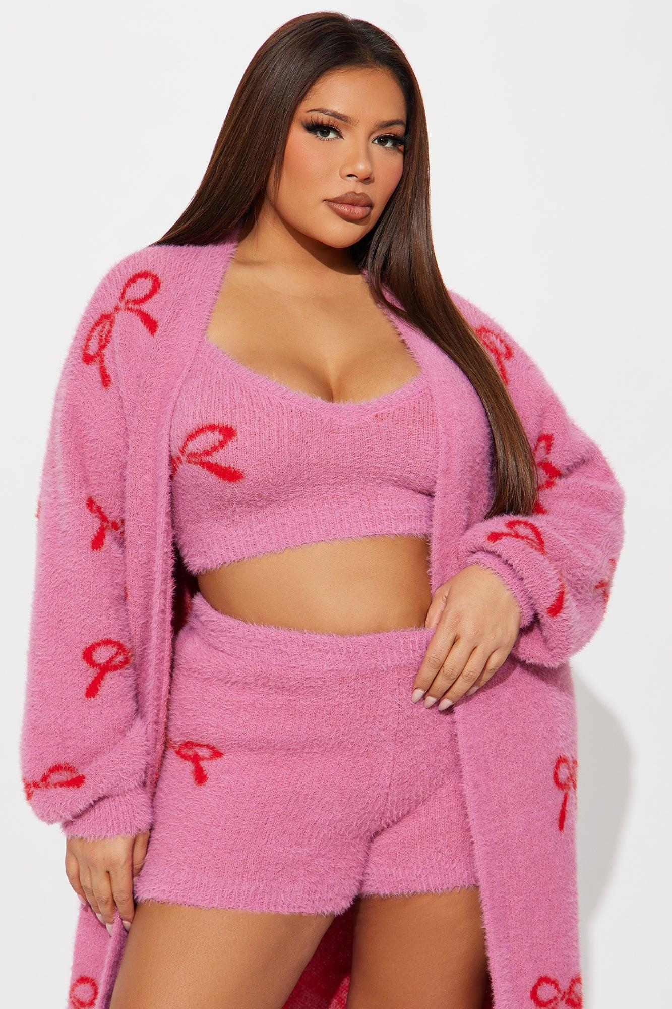 Cozy Bow 3 Piece Short Set - Pink Product Image