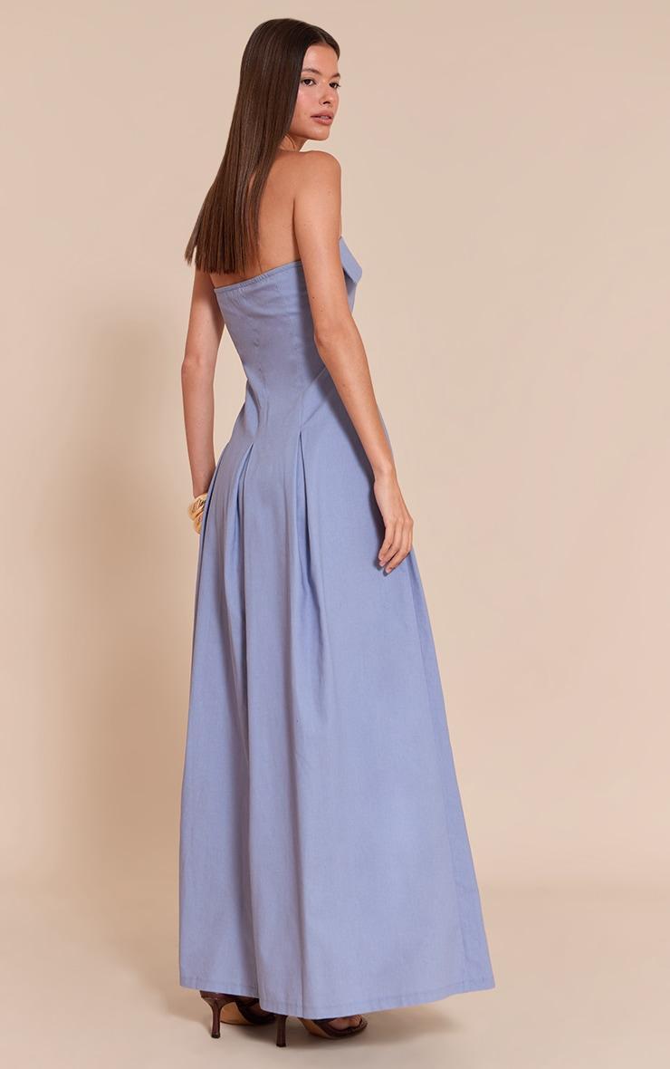 Light Blue Bandeau Pleated Midaxi Dress Product Image