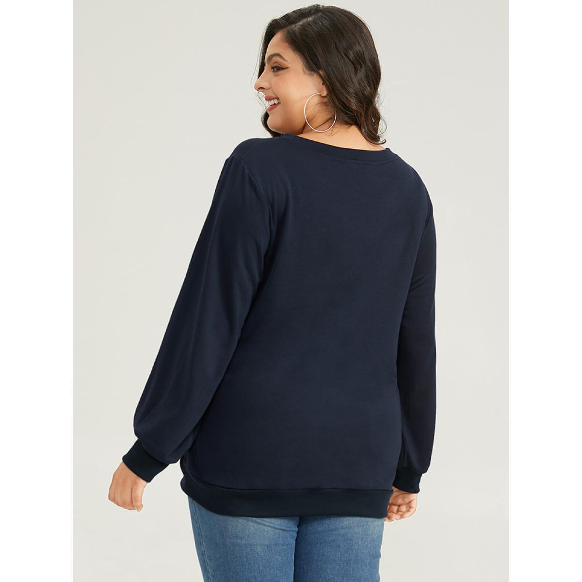 Plus Size Art Figure Elastic Cuffs Crew Neck Sweatshirt Women Indigo Casual Elastic cuffs Dailywear Sweatshirts BloomChic 26/4X Product Image