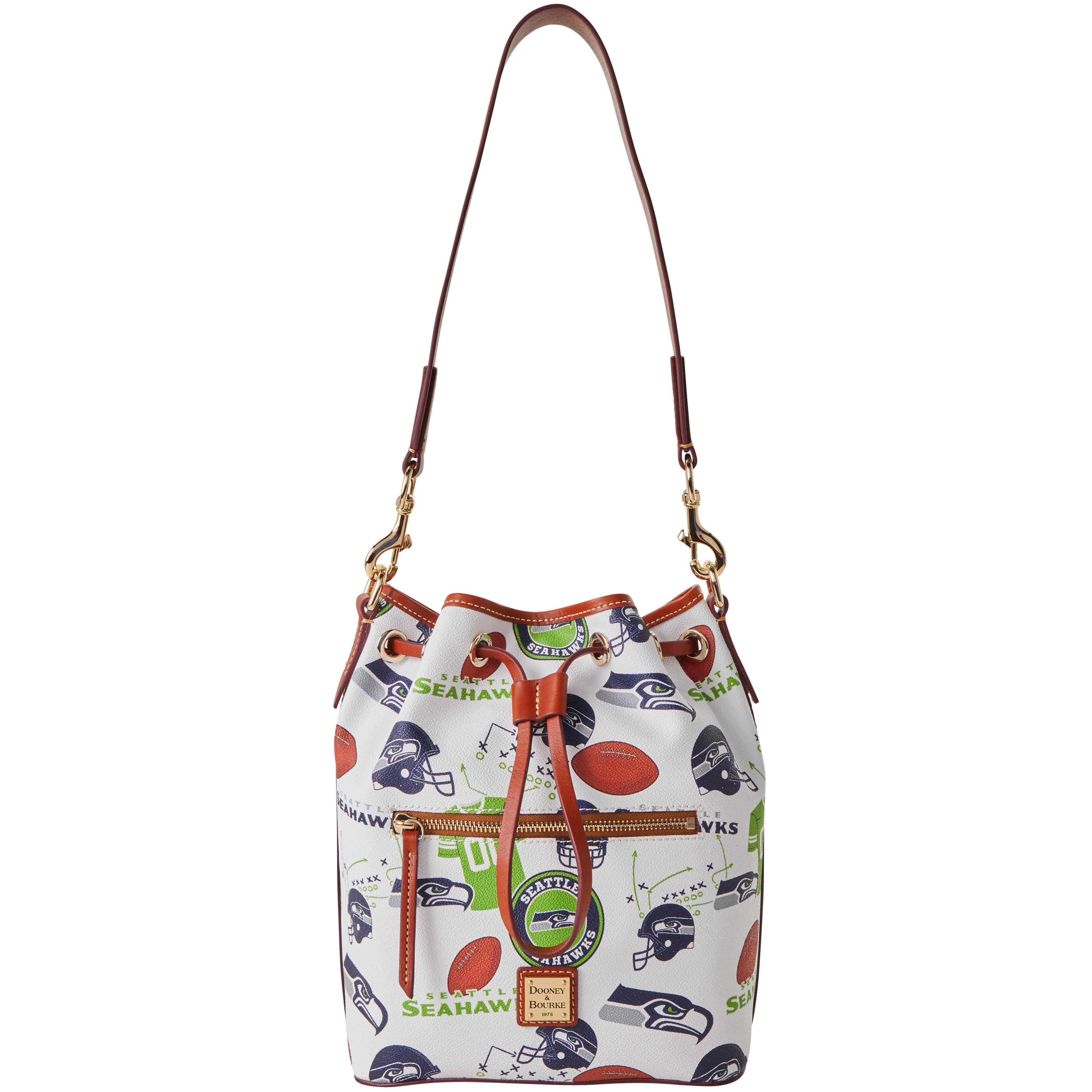 Dooney & Bourke Womens NFL Seahawks Drawstring Coated Cotton Shoulder Bag in White Multi Product Image