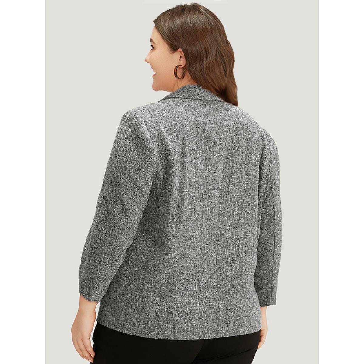 Plus Size Coarse Tweed Ruched Cuffs Flap Pocket Blazer DimGray Women Work Plain Texture Sleeve Long Sleeve Suit Collar 26/4X At the Office Blazers BloomChic Product Image