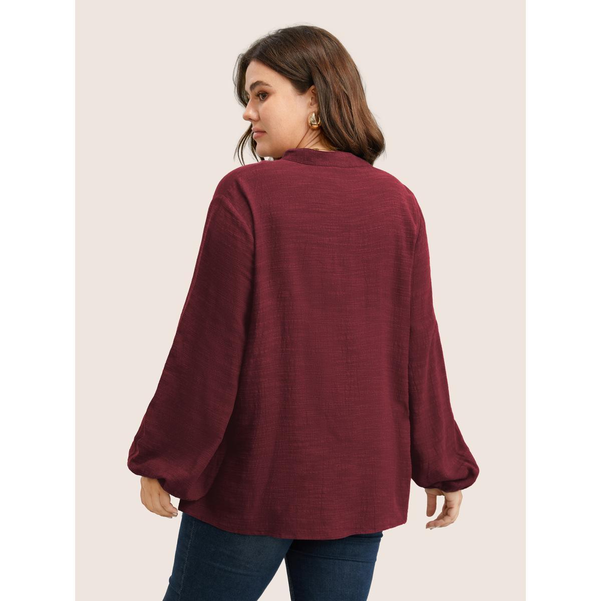 Plus Size Scarlet Plain Lace Up Lantern Sleeve Blouse Women Casual Long Sleeve Shirt collar Everyday Blouses BloomChic 10/M Product Image