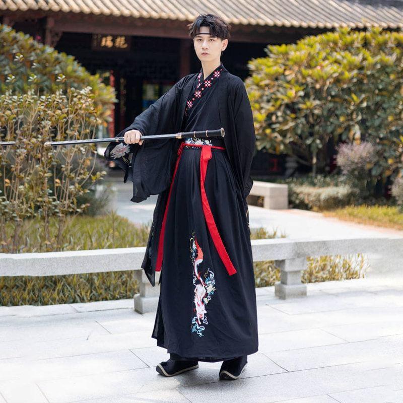 Couple Matching Fox Floral Embroidered Hanfu Jacket / Top / High Waist Maxi A-Line Skirt / Set Product Image