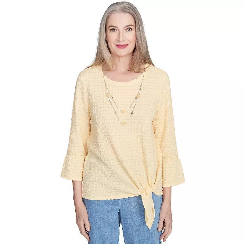 Womens Alfred Dunner Tie Front Textured Tee with Necklace Product Image