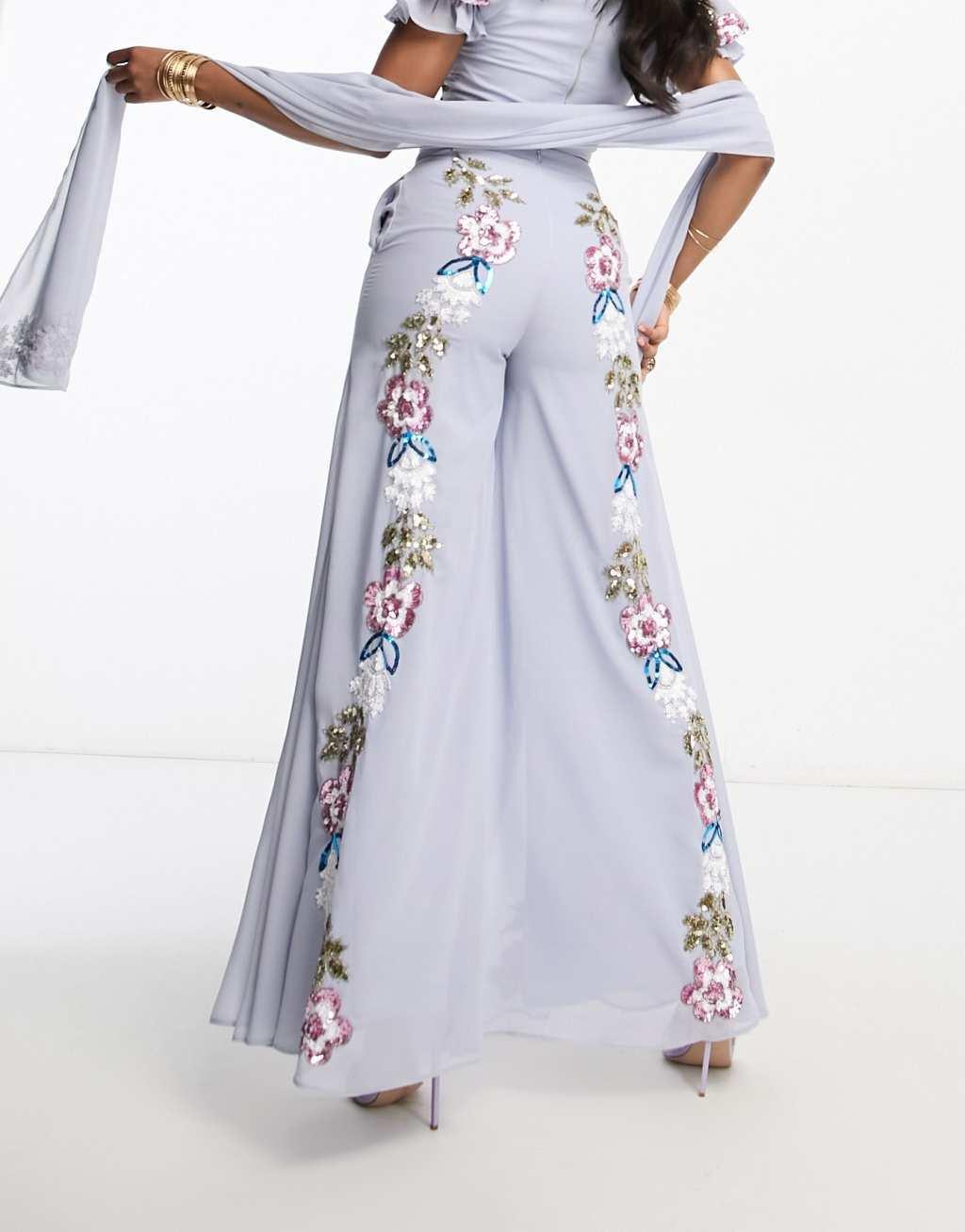 Maya contrast floral embellished sharara pants Product Image